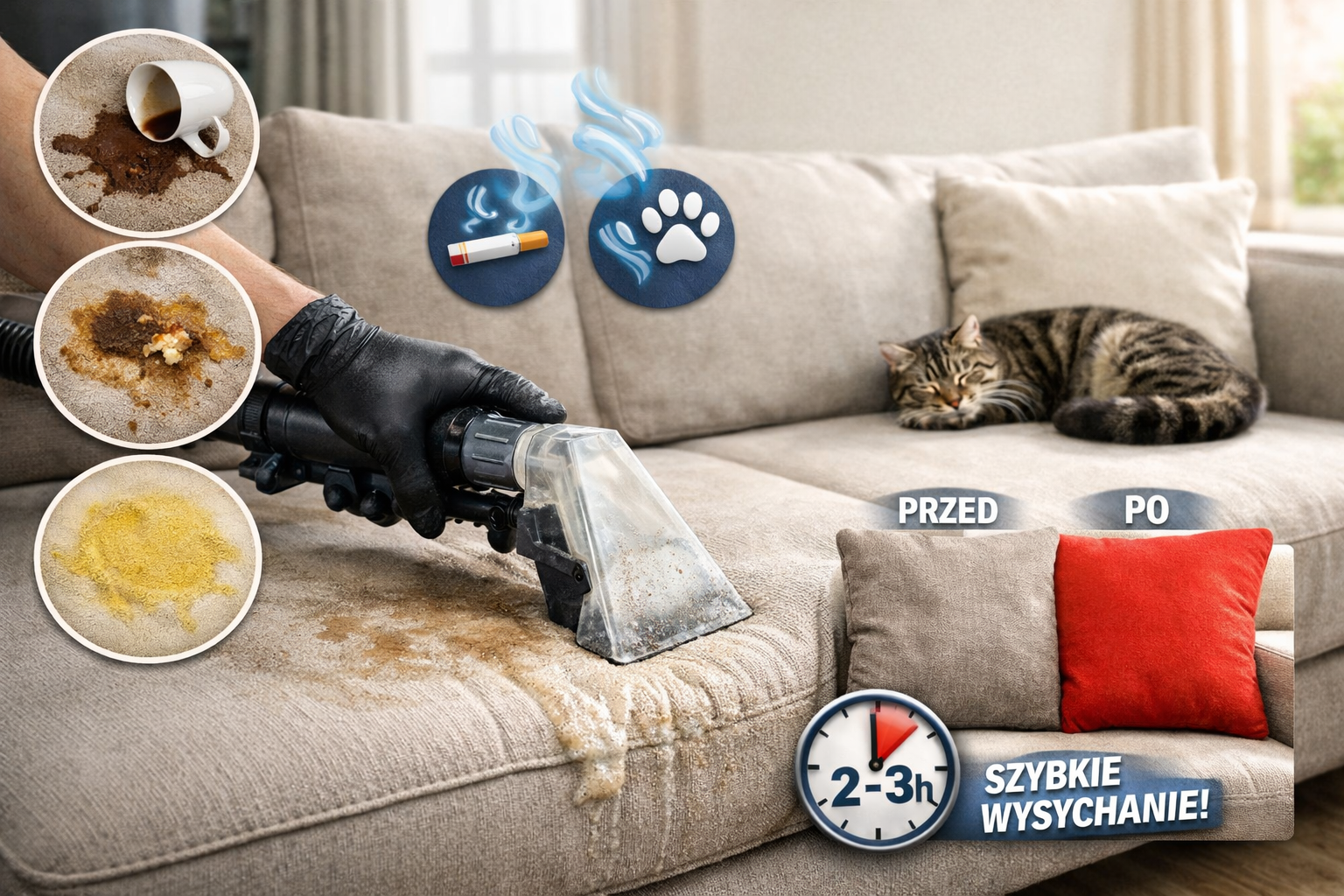 Pranie tapicerki meblowej w Elblągu – sofa i fotele